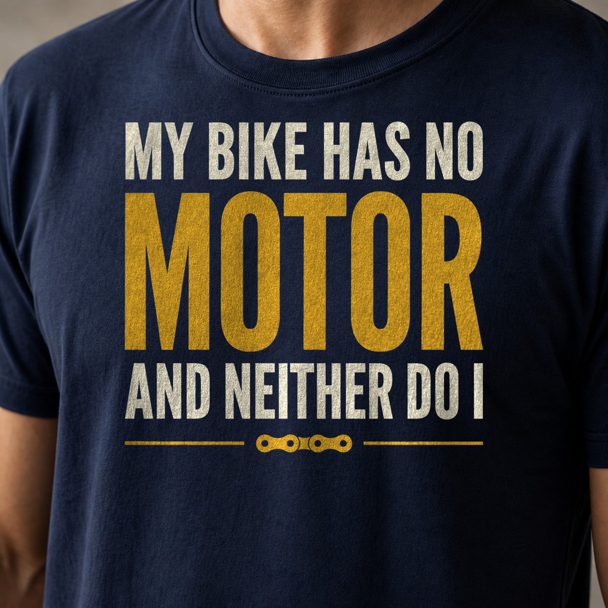Acoustic bike 5 funny mountain bike t-shirt in Navy — close-up of the print