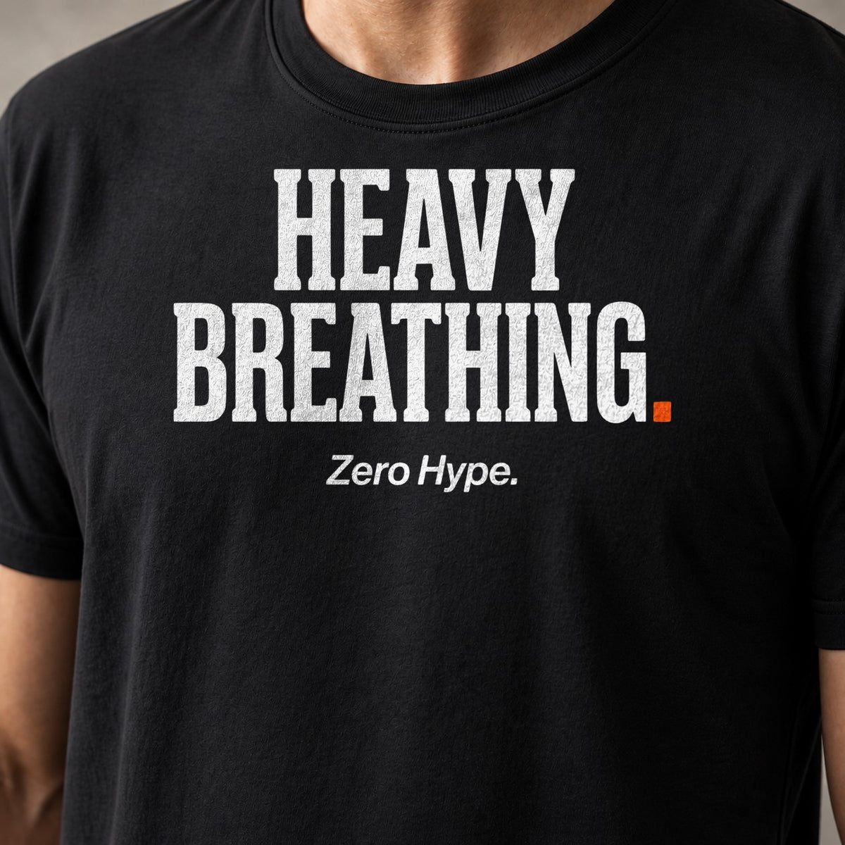 Heavy Breathing funny mountain bike t-shirt in Black — close-up of the print