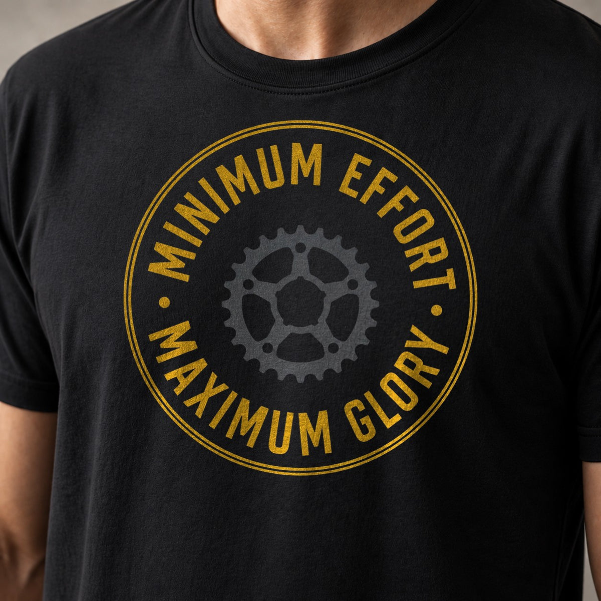 Minium effort maximum glory funny mountain bike t-shirt in Black — close-up of the print