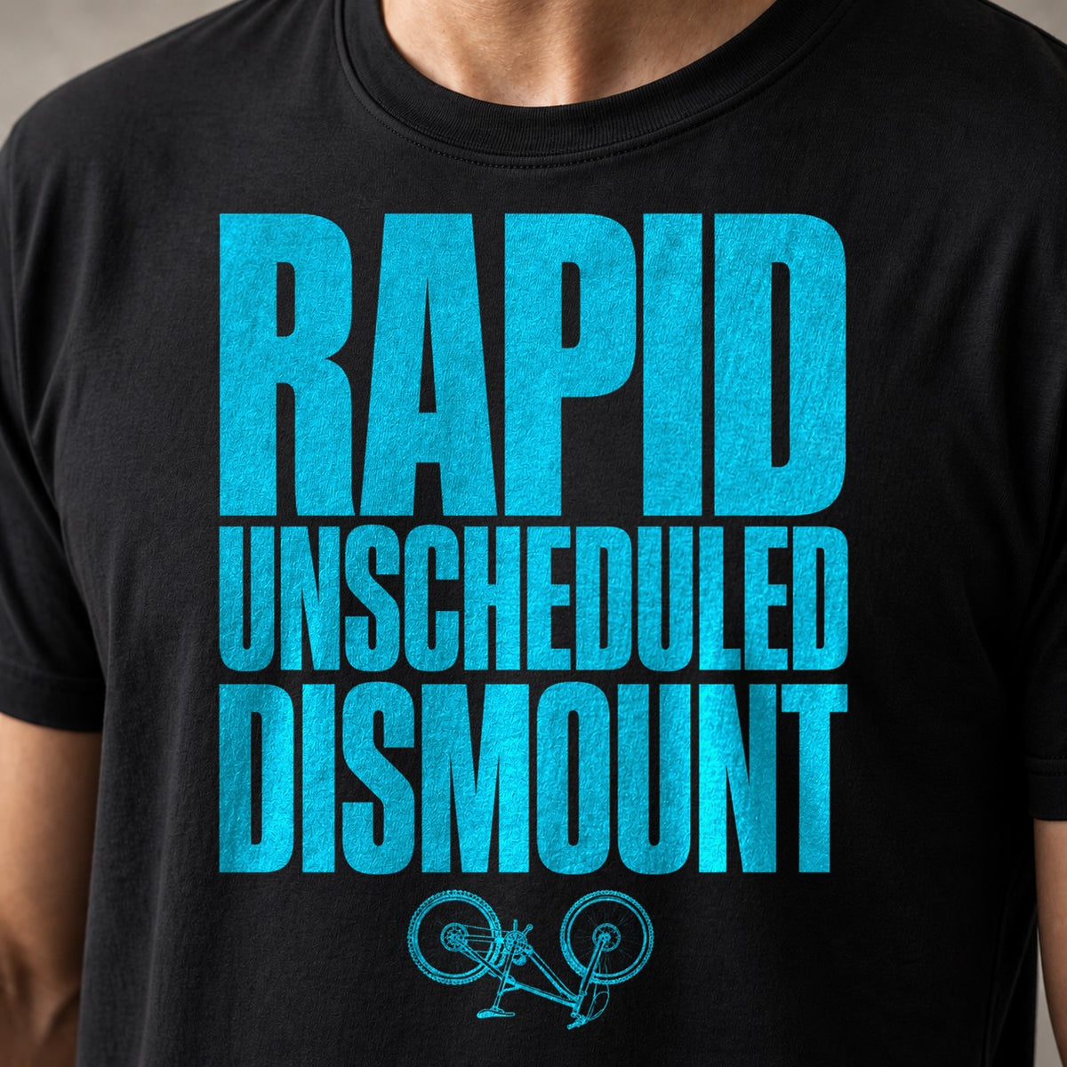 Rapid Dismount funny mountain bike t-shirt in Black — close-up of the print