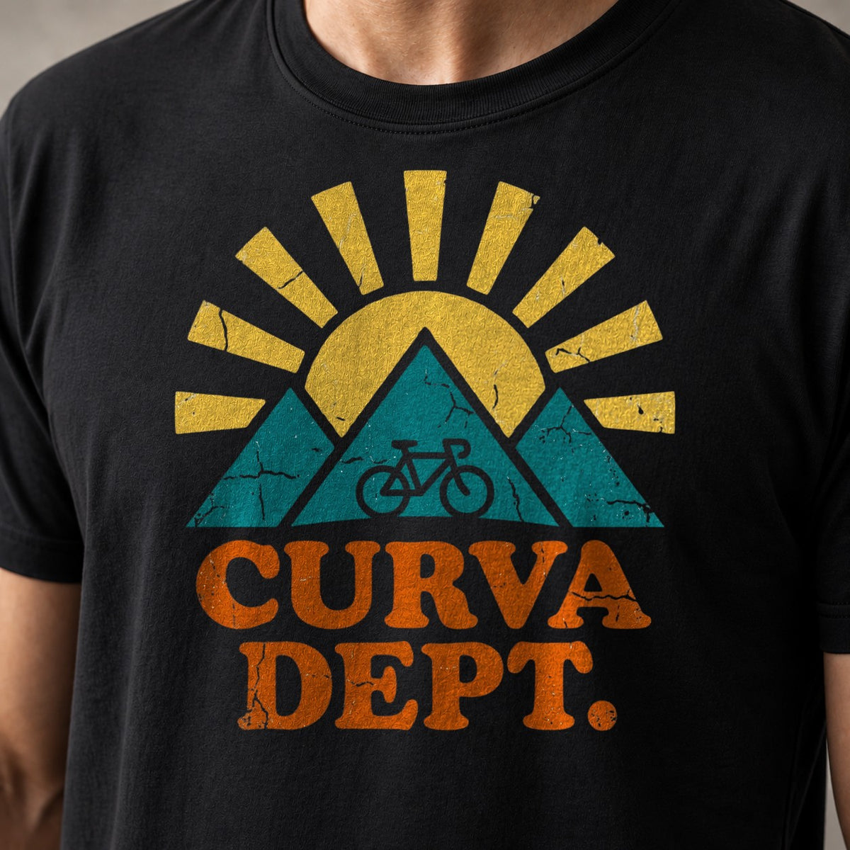 Sun Mountains funny mountain bike t-shirt in Black — close-up of the print