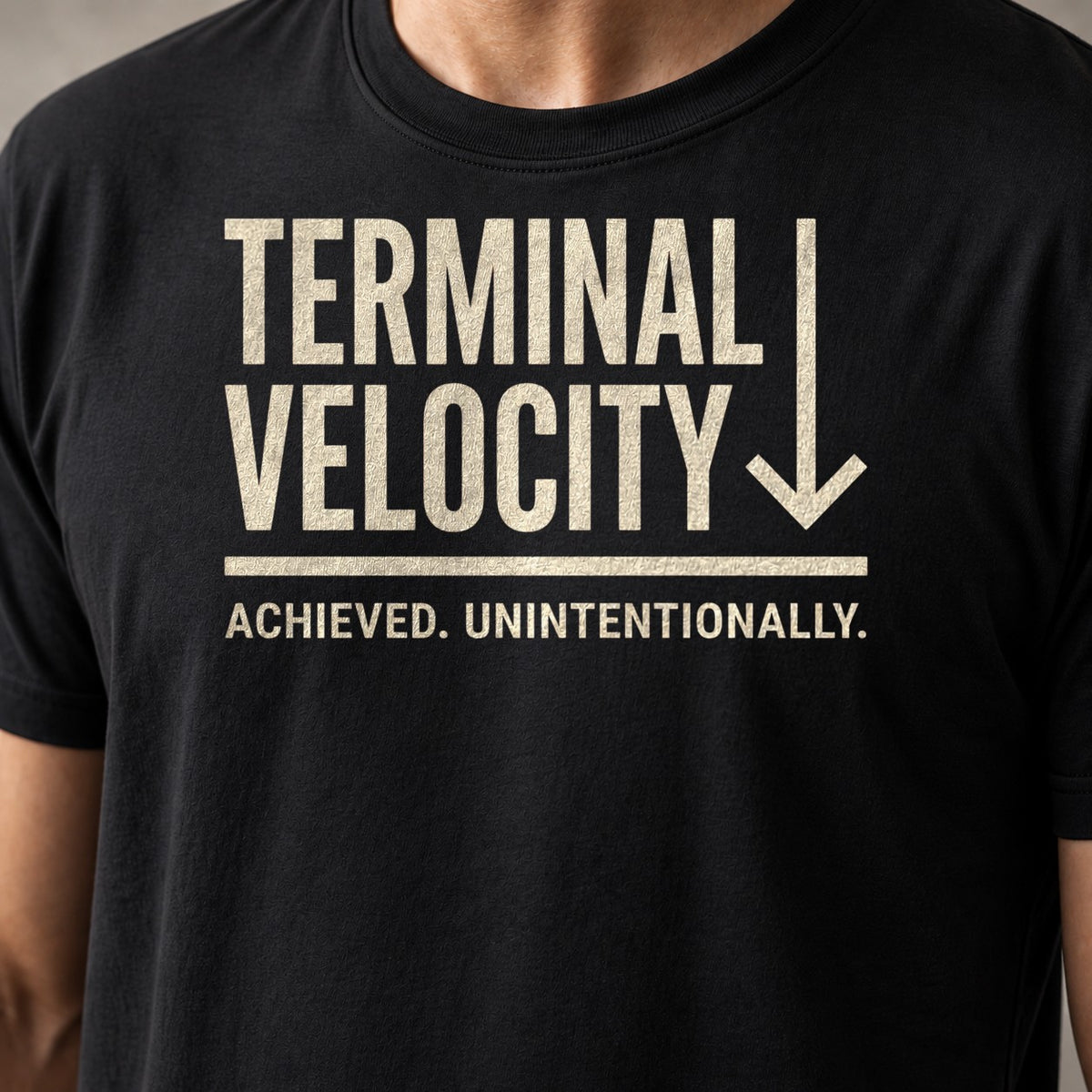 Terminal velocity funny mountain bike t-shirt in Black — close-up of the print