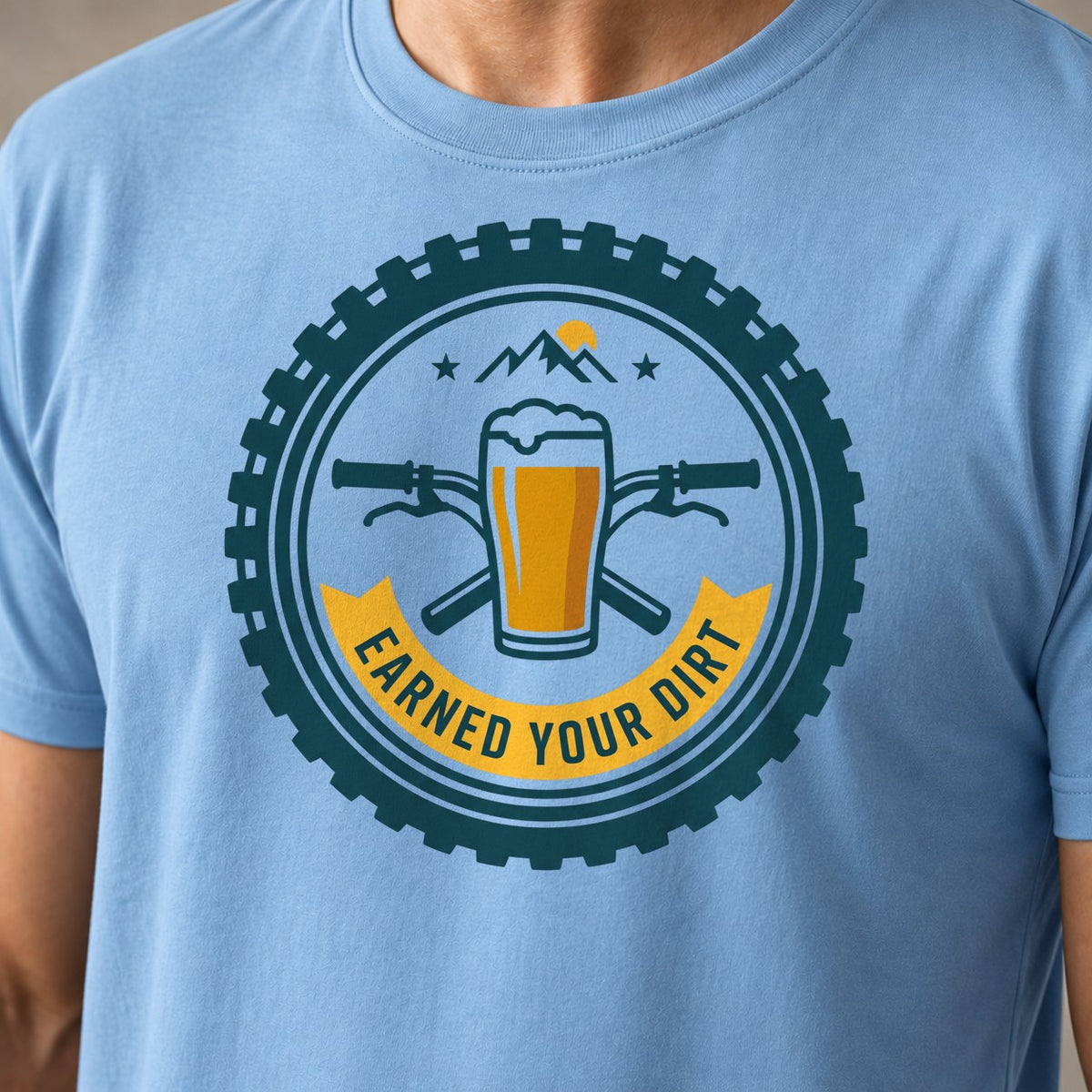 Your Dirt 1 funny mountain bike t-shirt in Light Blue — close-up of the print