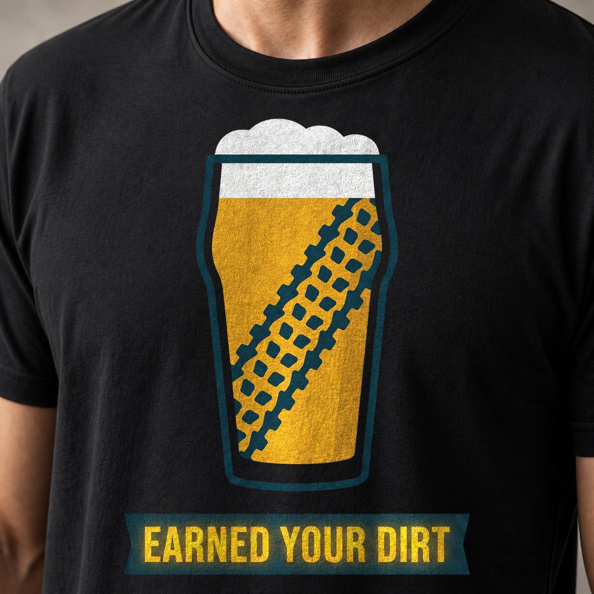 Your Dirt 4 funny mountain bike t-shirt in Black — close-up of the print