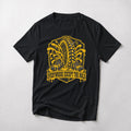 Everywhere Except The Hole mountain bike t-shirt in Black — crest of a punctured tire erupting sealant over two boots