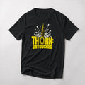 Thorn: Untouched funny mountain bike t-shirt in Black — thorn spike through a tire with sealant exploding around it