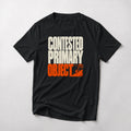 Contested Primary Object funny mountain bike t-shirt in Black — stacked lettering with a rider grinding up a 31% pitch