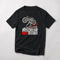 Rider Not Riding funny mountain bike t-shirt in Black — rider carrying the bike on his shoulders up a rocky ridge
