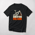 Geometry Nerd. Still Slow. funny mountain bike t-shirt in Black — full-suspension frame with the 64° head angle marked