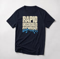 Rapid Unscheduled Dismount funny mountain bike t-shirt in Navy — Rapid Unscheduled Dismount lettering with the last word breaking into falling pieces