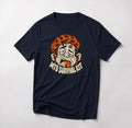 MTB Survival Kit funny mountain bike t-shirt in Navy — deflating cartoon mountain biker face with a tire plug in the forehead above MTB Survival Kit