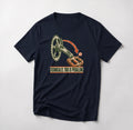 Technically, This Is Pedalling funny mountain bike t-shirt in Navy — technical diagram of a crank arm and pedal with an arrow above Technically This Is Pedalling