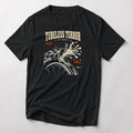 Tubeless Terror funny mountain bike t-shirt in Black — vintage patent drawing of a tubeless tire spraying sealant, labelled Fig. 1