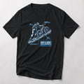 Hike-A-Bike Field Schematic funny mountain bike t-shirt in Black — blueprint diagram of a rider pushing a bike up a 31% gradient, distance ridden 0 m